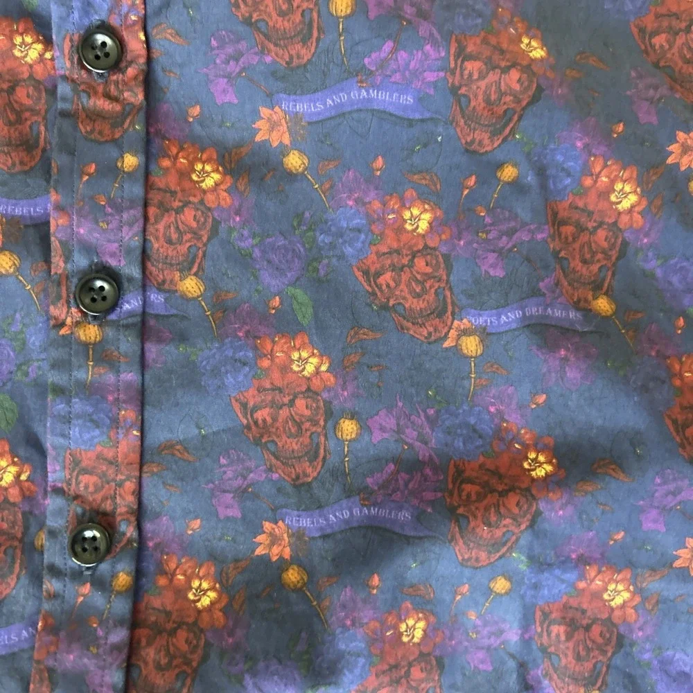 Blake Mill Men's Small Floral SKULLS Cotton Button Down Shirt Rebels And Gambler - Picture 3 of 7